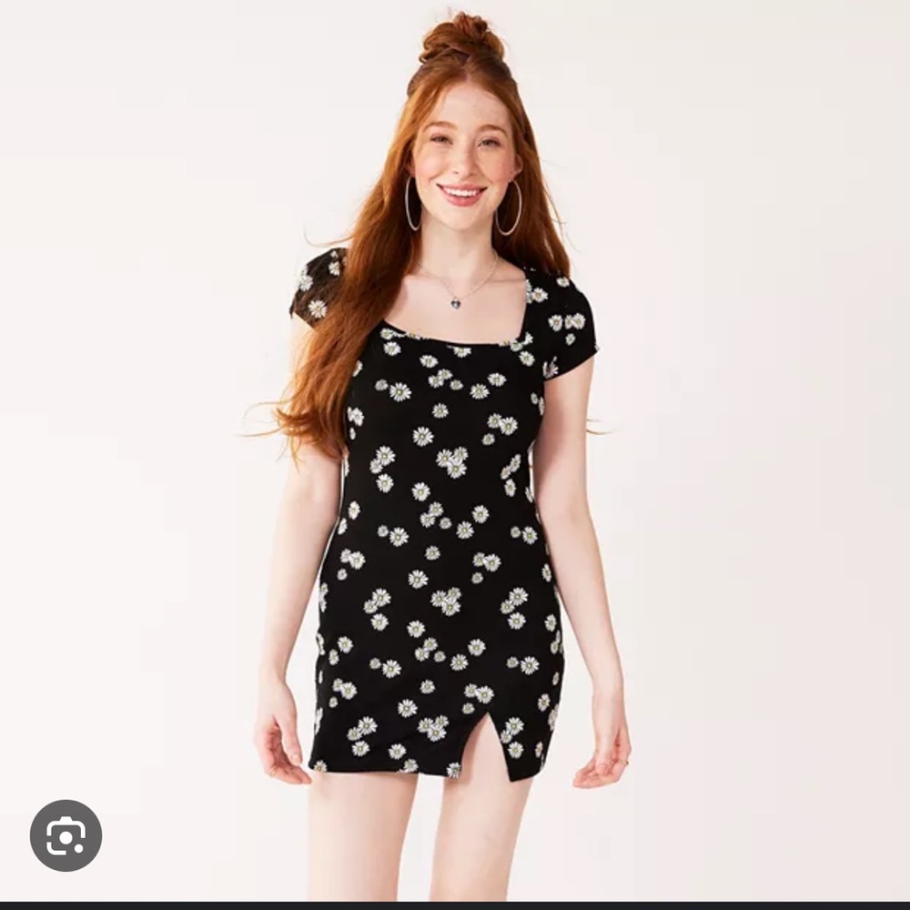 EUC SO Square Neck Bodycon Mini Dress Daisy Print sz XXL
